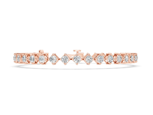 Rose gold Princess Cut Diamond Tennis Bracelet with Square Prong Setting