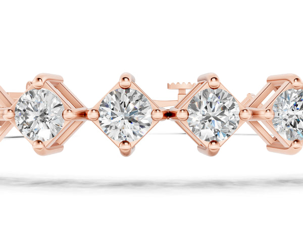 Rose gold Princess Cut Diamond Tennis Bracelet with Square Prong Setting