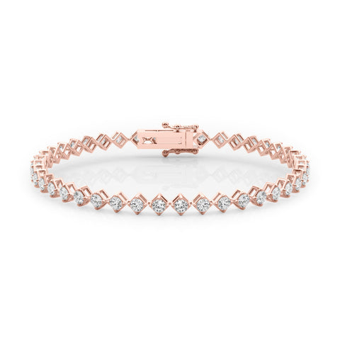 Rose gold Princess Cut Diamond Tennis Bracelet with Square Prong Setting