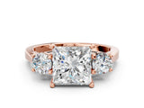 Rose gold Princess Cut Diamond Three-Stone Engagement Ring with Prong Setting and Pavé Band_3