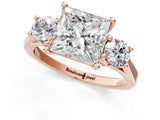 Rose gold Princess Cut Diamond Three-Stone Engagement Ring with Prong Setting and Pavé Band_4
