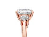 Rose gold Princess Cut Diamond Three-Stone Engagement Ring with Prong Setting and Pavé Band_8