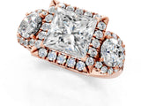 Rose gold Princess Cut Diamond Three-Stone Halo Ring with Prong Setting and Pavé Accents_10