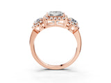 Rose gold Princess Cut Diamond Three-Stone Halo Ring with Prong Setting and Pavé Accents_12