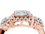 Rose gold Princess Cut Diamond Three-Stone Halo Ring with Prong Setting and Pavé Accents_13