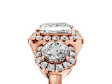 Rose gold Princess Cut Diamond Three-Stone Halo Ring with Prong Setting and Pavé Accents_14