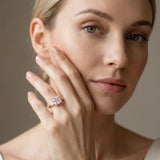 Rose gold Princess Cut Diamond Three-Stone Ring with Pear  Side Stones and Prong Setting_101