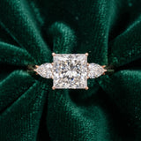 Rose gold Princess Cut Diamond Three-Stone Ring with Pear  Side Stones and Prong Setting_103