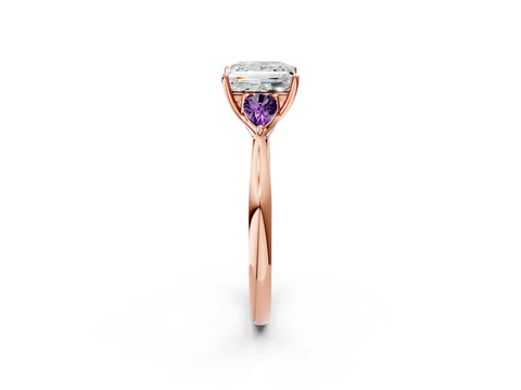 Rose gold Princess Cut Diamond Three-Stone Ring with Pear with Amethyst side stone Side Stones and Prong Setting_2