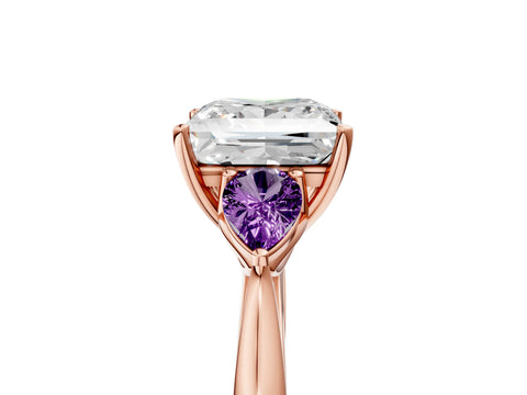 Rose gold Princess Cut Diamond Three-Stone Ring with Pear with Amethyst side stone Side Stones and Prong Setting_5