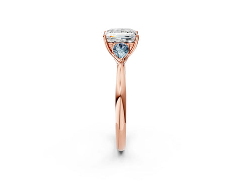Rose gold Princess Cut Diamond Three-Stone Ring with Pear with Aquamarine side stone Side Stones and Prong Setting_2