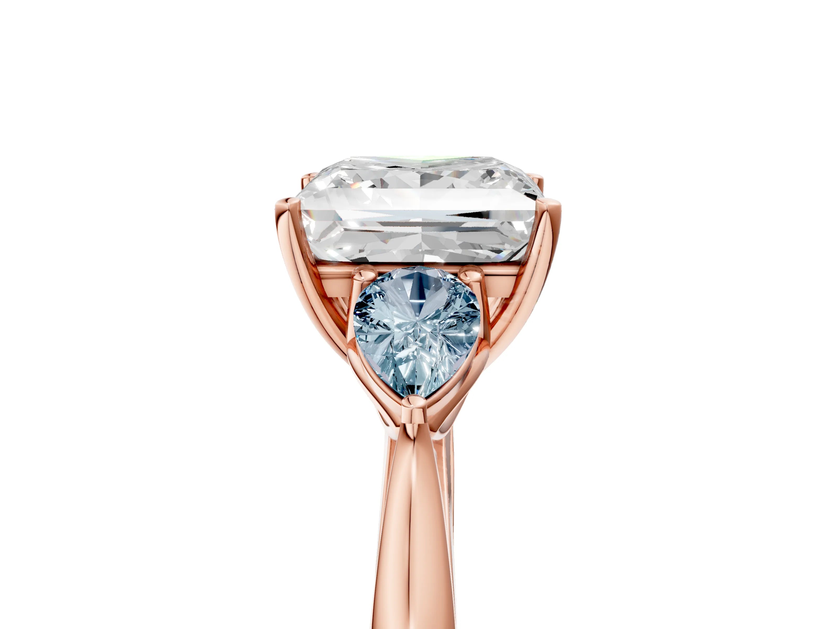 Rose gold Princess Cut Diamond Three-Stone Ring with Pear with Aquamarine side stone Side Stones and Prong Setting_5