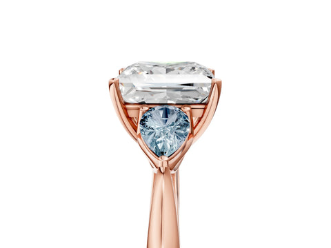 Rose gold Princess Cut Diamond Three-Stone Ring with Pear with Aquamarine side stone Side Stones and Prong Setting_5