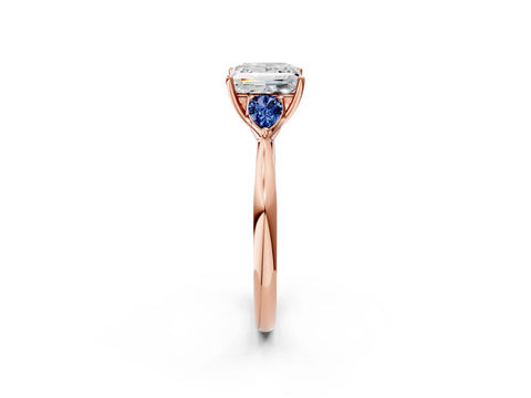 Rose gold Princess Cut Diamond Three-Stone Ring with Pear with Blue Sapphire side stone Side Stones and Prong Setting_2