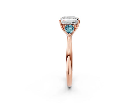 Rose gold Princess Cut Diamond Three-Stone Ring with Pear with Blue Topaz side stone Side Stones and Prong Setting_2
