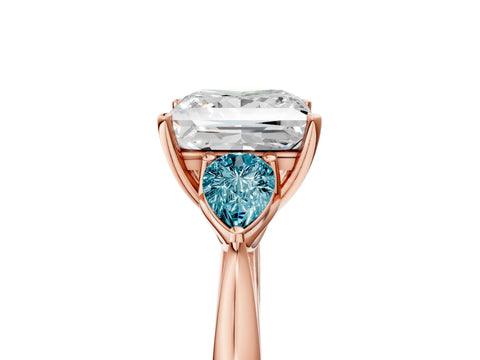 Rose gold Princess Cut Diamond Three-Stone Ring with Pear with Blue Topaz side stone Side Stones and Prong Setting_5