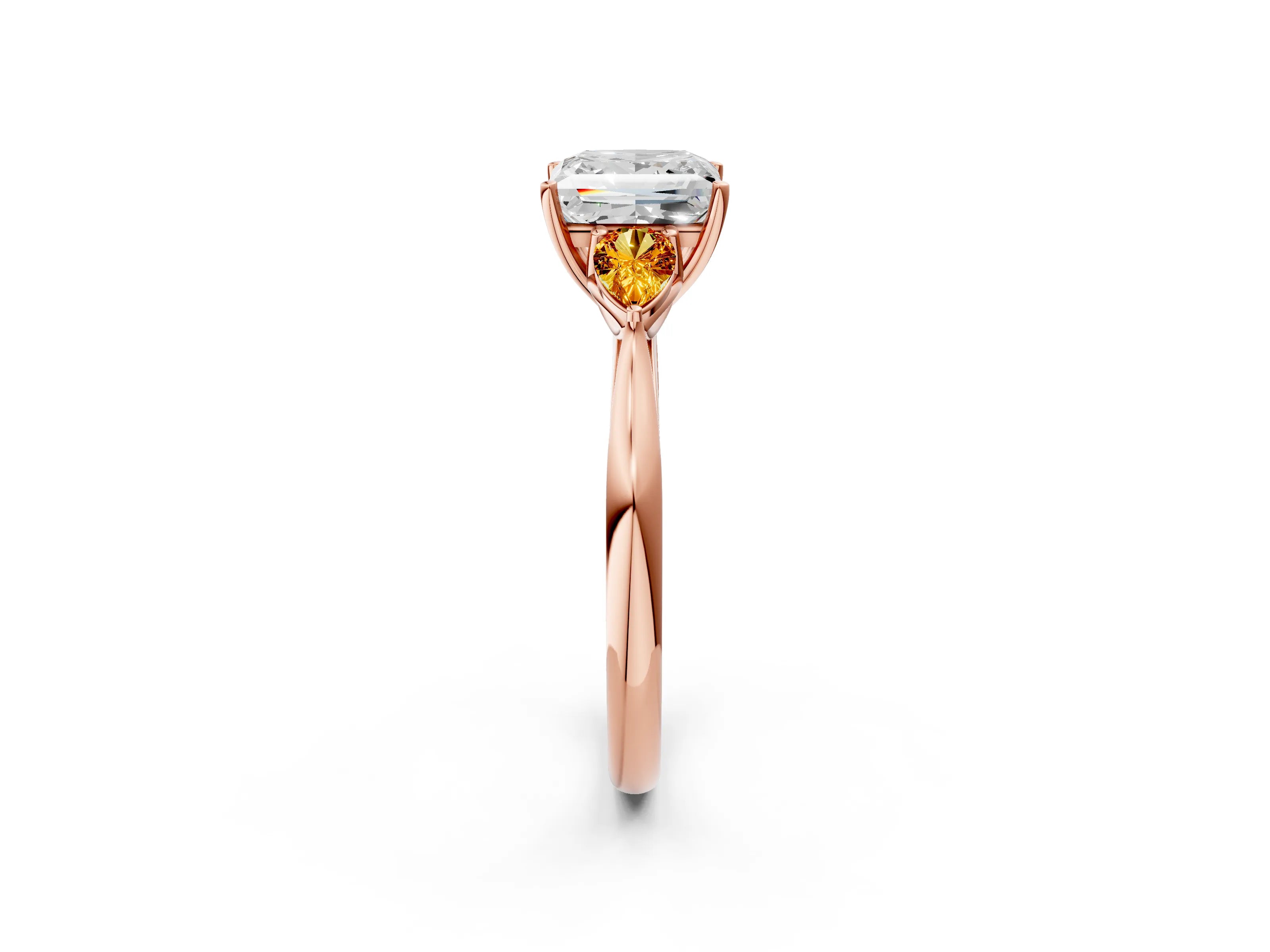 Rose gold Princess Cut Diamond Three-Stone Ring with Pear with Citrine side stone Side Stones and Prong Setting_2