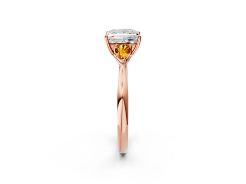 Rose gold Princess Cut Diamond Three-Stone Ring with Pear with Citrine side stone Side Stones and Prong Setting_2