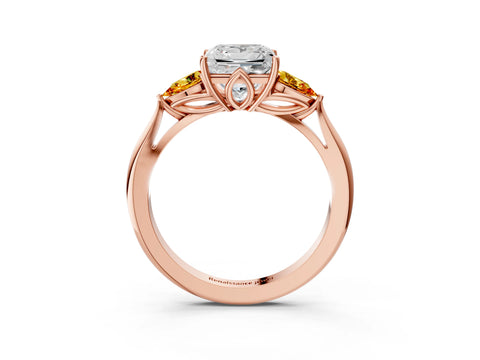 Rose gold Princess Cut Diamond Three-Stone Ring with Pear with Citrine side stone Side Stones and Prong Setting_3