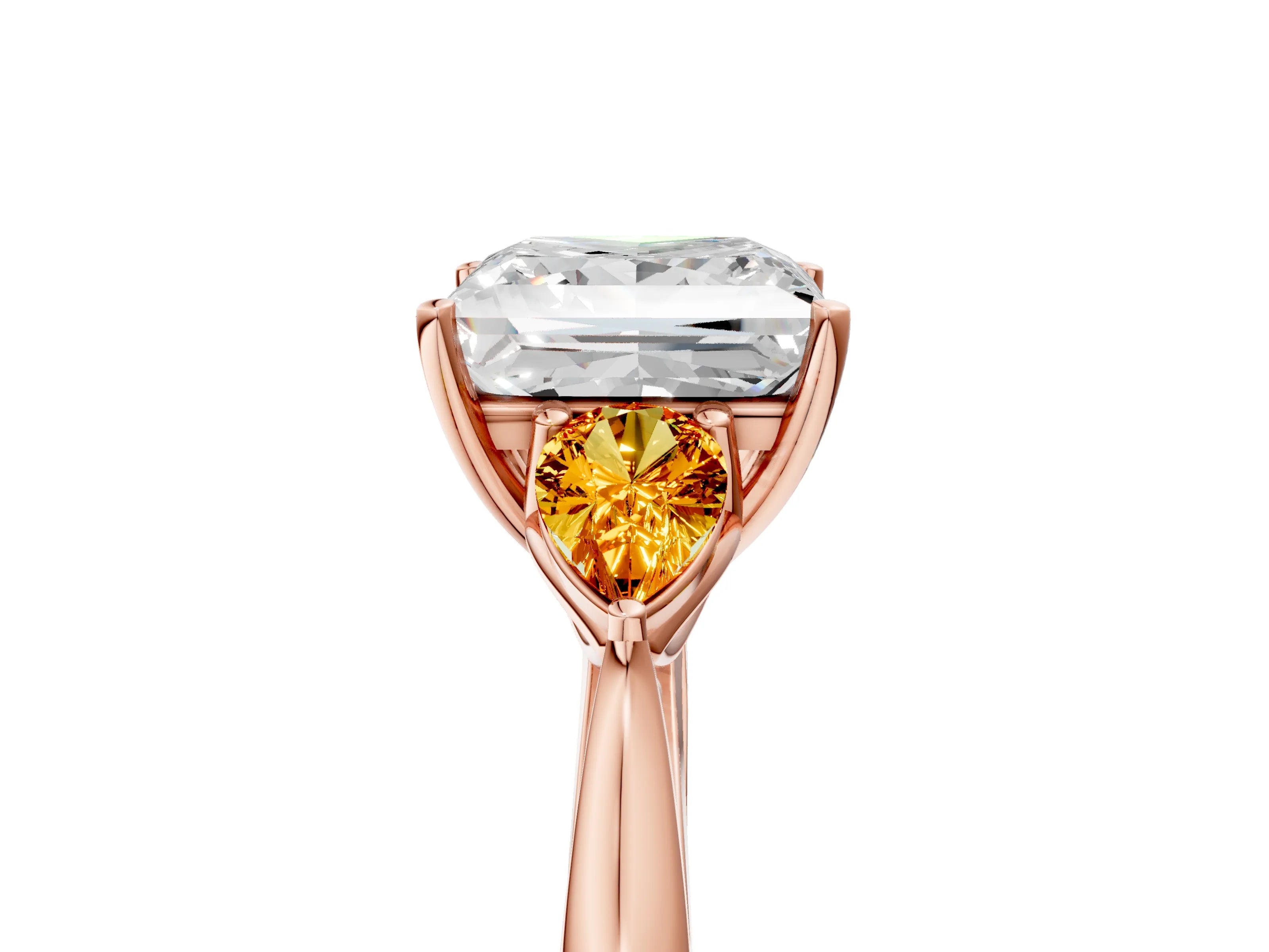 Rose gold Princess Cut Diamond Three-Stone Ring with Pear with Citrine side stone Side Stones and Prong Setting_5