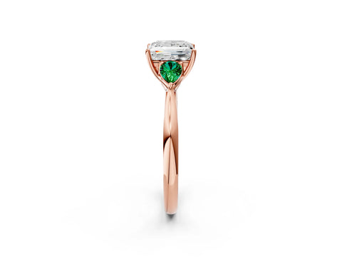 Rose gold Princess Cut Diamond Three-Stone Ring with Pear with Emerald side stone Side Stones and Prong Setting_2