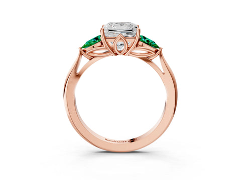 Rose gold Princess Cut Diamond Three-Stone Ring with Pear with Emerald side stone Side Stones and Prong Setting_3