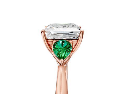 Rose gold Princess Cut Diamond Three-Stone Ring with Pear with Emerald side stone Side Stones and Prong Setting_5