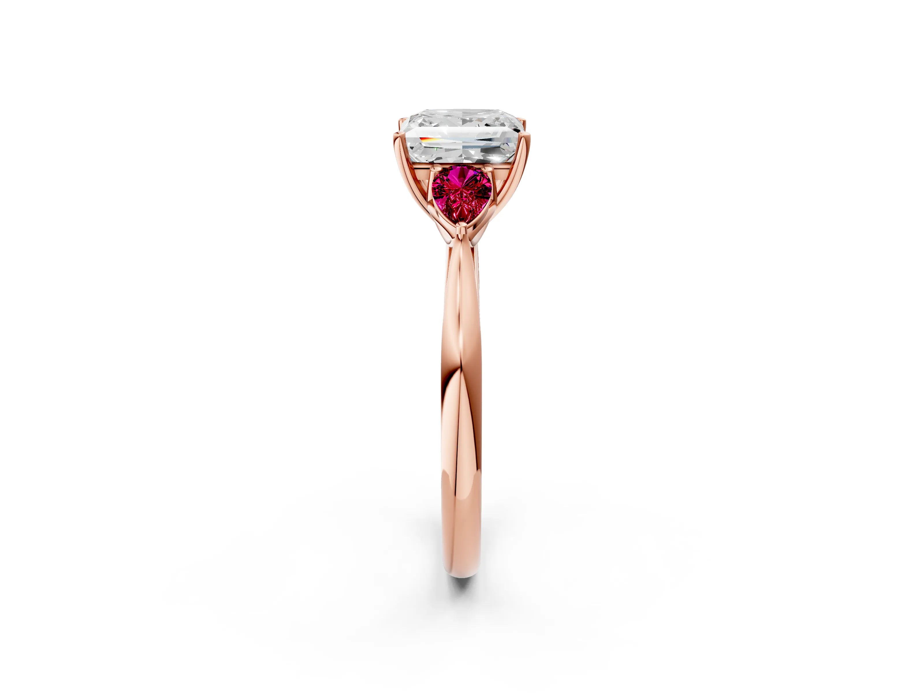 Rose gold Princess Cut Diamond Three-Stone Ring with Pear with Garnet side stone Side Stones and Prong Setting_2