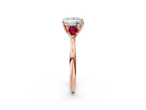 Rose gold Princess Cut Diamond Three-Stone Ring with Pear with Garnet side stone Side Stones and Prong Setting_2