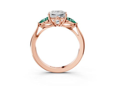 Rose gold Princess Cut Diamond Three-Stone Ring with Pear with Green Sapphire side stone Side Stones and Prong Setting_3