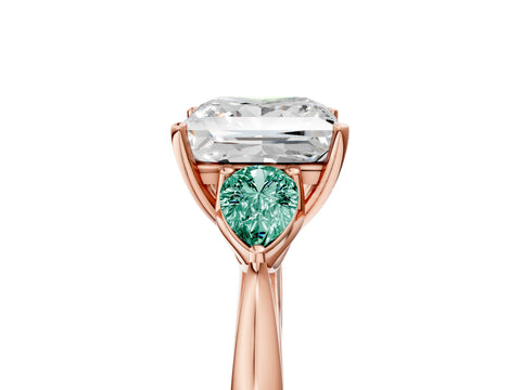 Rose gold Princess Cut Diamond Three-Stone Ring with Pear with Green Sapphire side stone Side Stones and Prong Setting_5