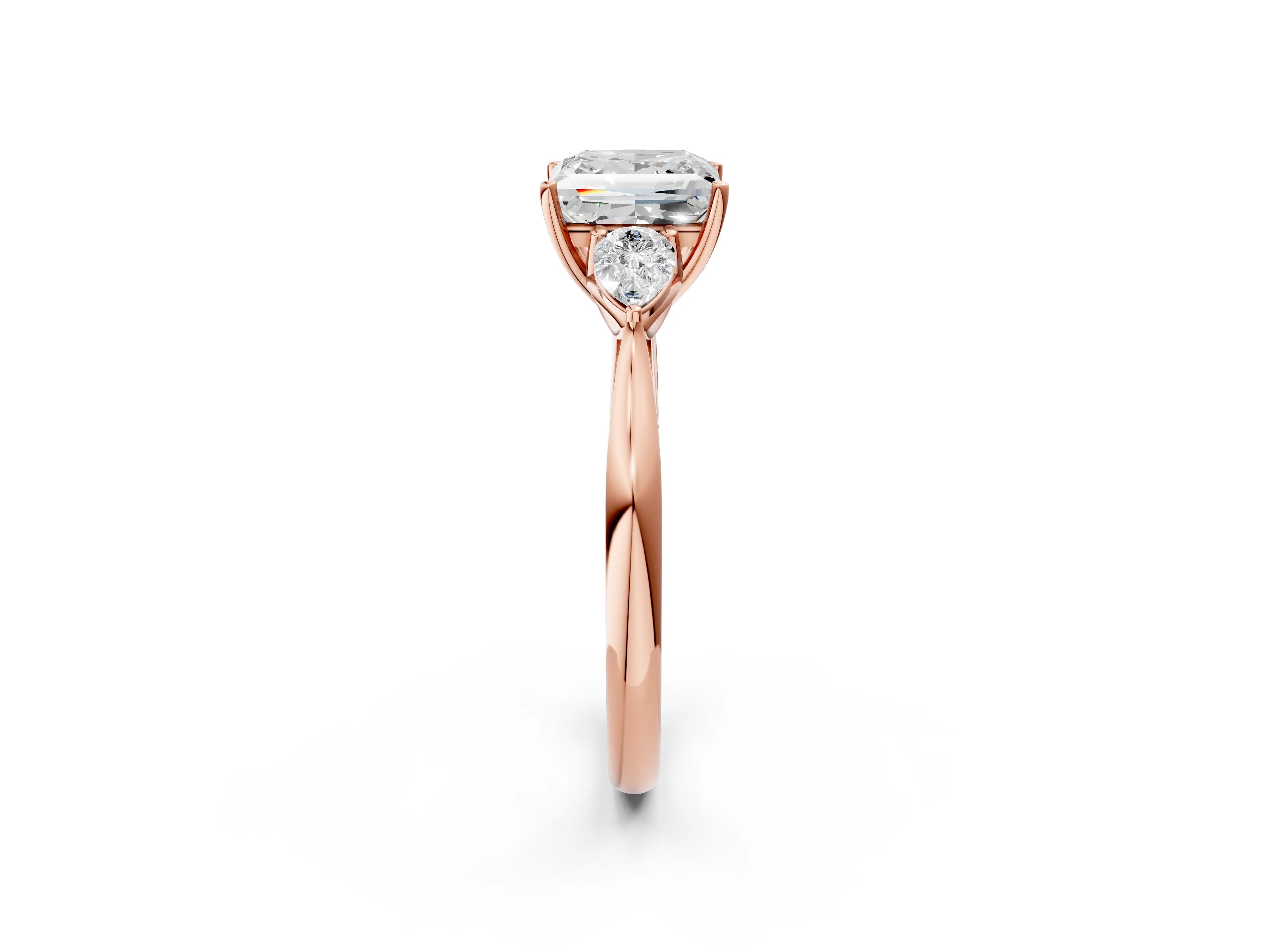 Rose gold Princess Cut Diamond Three-Stone Ring with Pear with Moissanite side stone Side Stones and Prong Setting_2