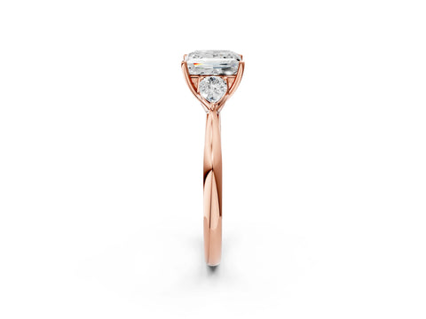 Rose gold Princess Cut Diamond Three-Stone Ring with Pear with Moissanite side stone Side Stones and Prong Setting_2