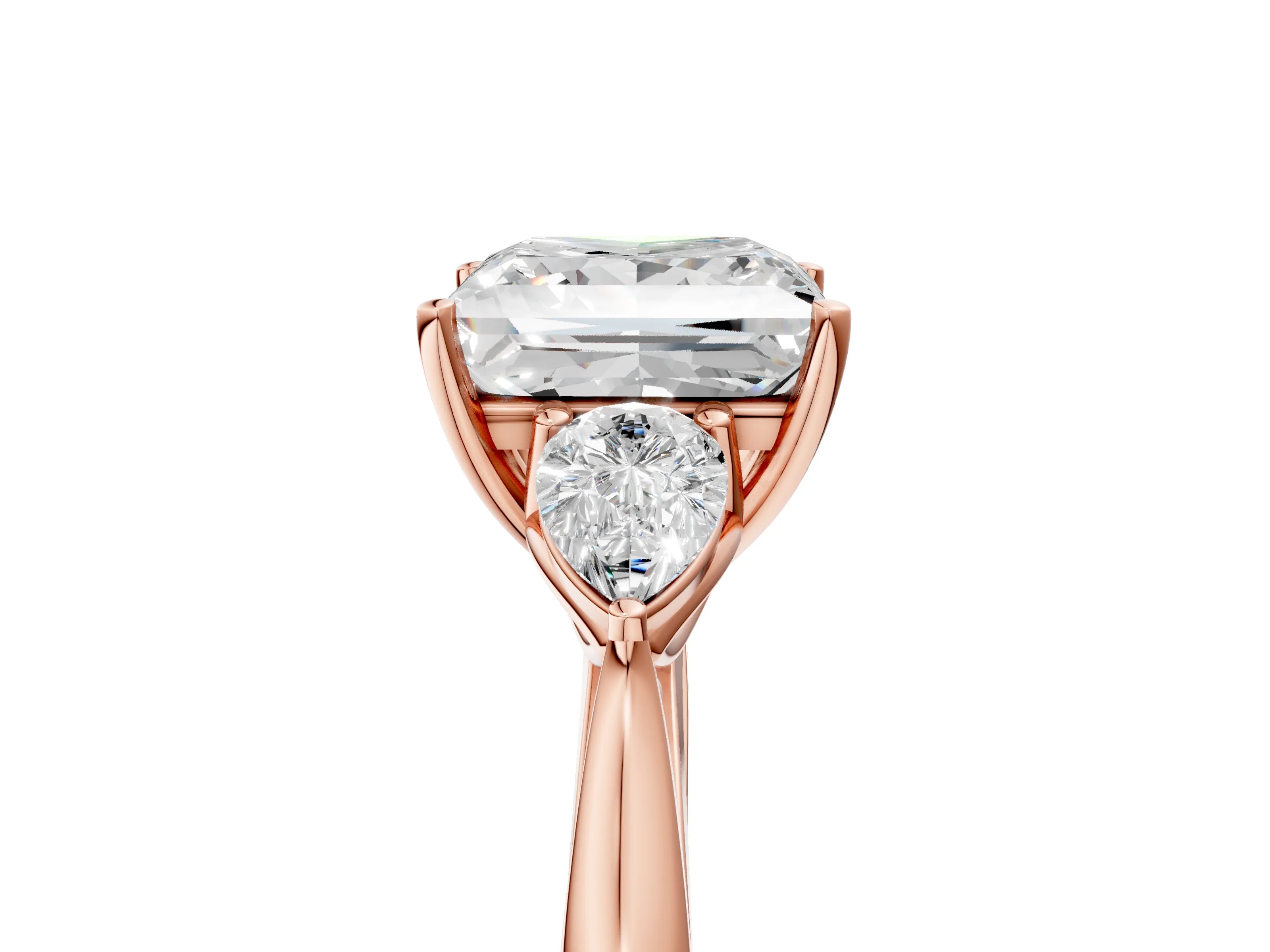 Rose gold Princess Cut Diamond Three-Stone Ring with Pear with Moissanite side stone Side Stones and Prong Setting_5