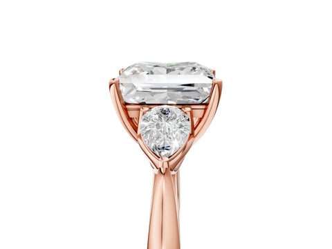Rose gold Princess Cut Diamond Three-Stone Ring with Pear with Moissanite side stone Side Stones and Prong Setting_5