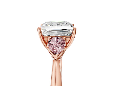 Rose gold Princess Cut Diamond Three-Stone Ring with Pear with Morganite side stone Side Stones and Prong Setting_5