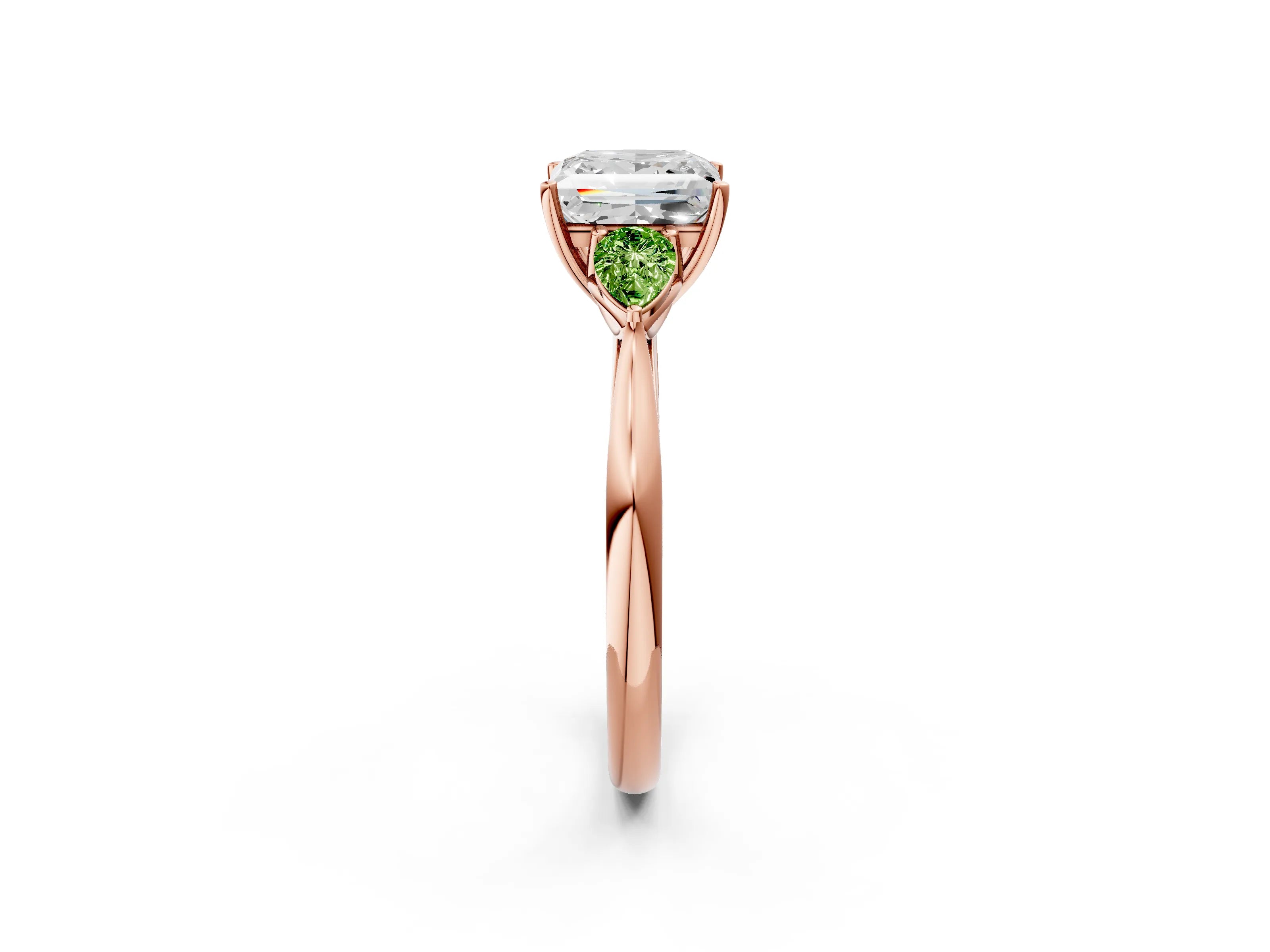 Rose gold Princess Cut Diamond Three-Stone Ring with Pear with Peridot side stone Side Stones and Prong Setting_2