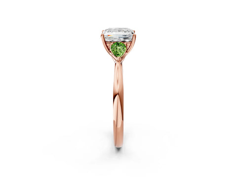 Rose gold Princess Cut Diamond Three-Stone Ring with Pear with Peridot side stone Side Stones and Prong Setting_2