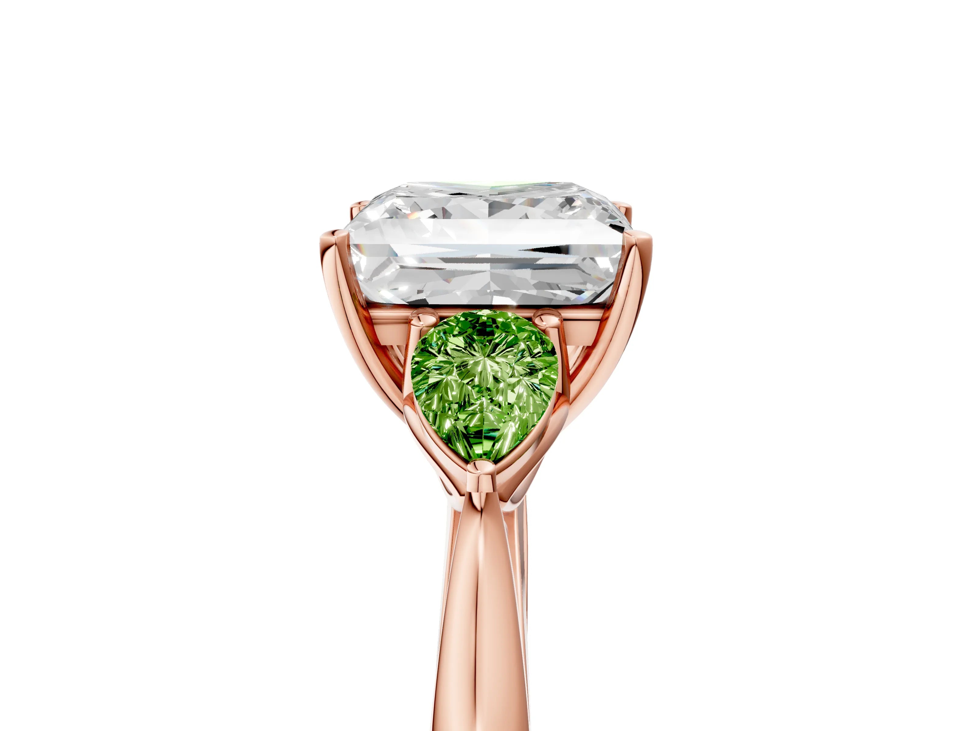 Rose gold Princess Cut Diamond Three-Stone Ring with Pear with Peridot side stone Side Stones and Prong Setting_5