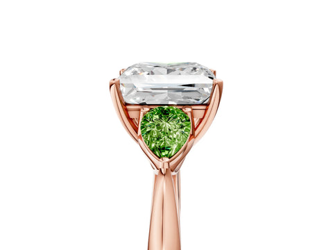 Rose gold Princess Cut Diamond Three-Stone Ring with Pear with Peridot side stone Side Stones and Prong Setting_5
