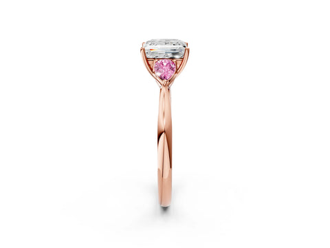 Rose gold Princess Cut Diamond Three-Stone Ring with Pear with Pink Sapphire side stone Side Stones and Prong Setting_2