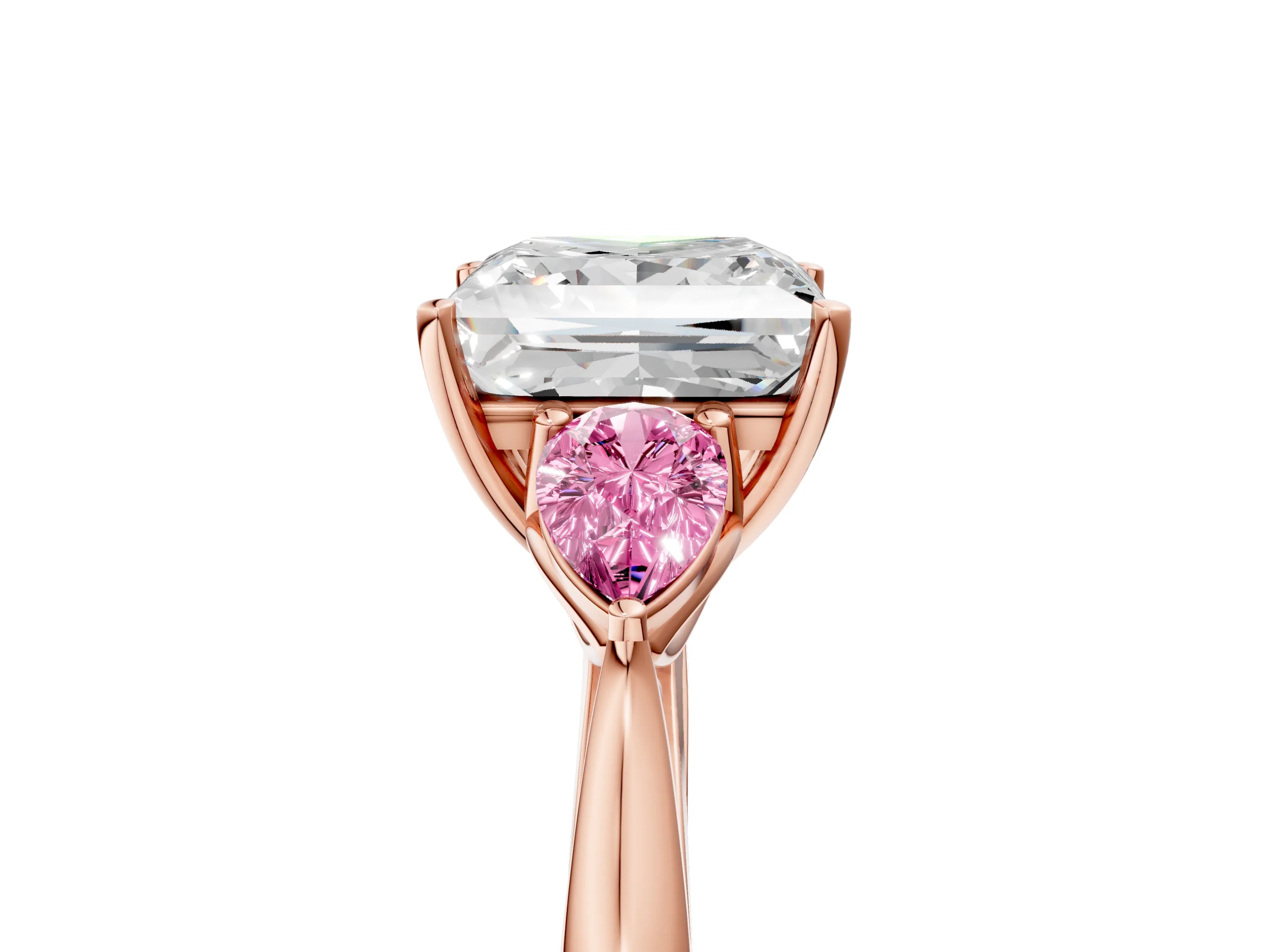 Rose gold Princess Cut Diamond Three-Stone Ring with Pear with Pink Sapphire side stone Side Stones and Prong Setting_5