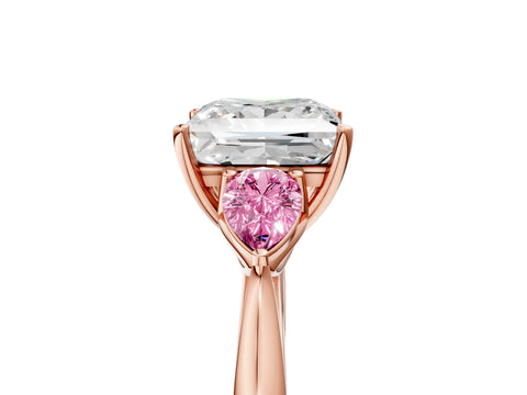 Rose gold Princess Cut Diamond Three-Stone Ring with Pear with Pink Sapphire side stone Side Stones and Prong Setting_5