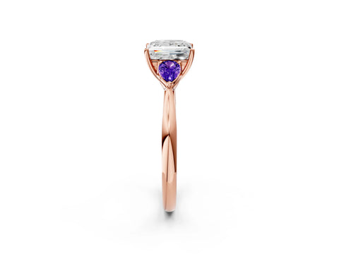Rose gold Princess Cut Diamond Three-Stone Ring with Pear with Tanzanite side stone Side Stones and Prong Setting_2