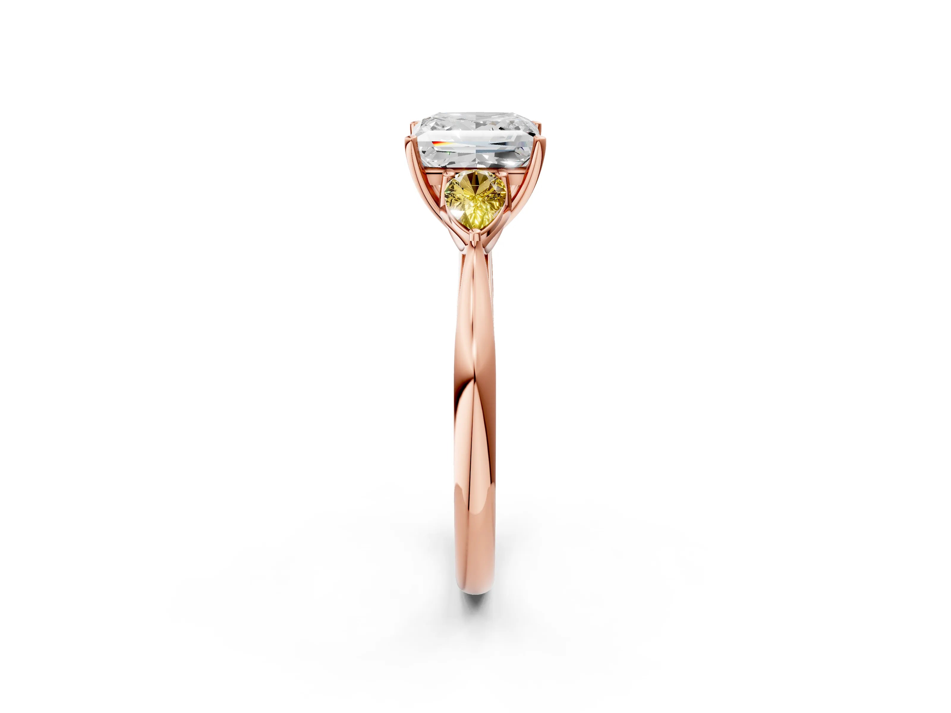Rose gold Princess Cut Diamond Three-Stone Ring with Pear with Yellow Sapphire side stone Side Stones and Prong Setting_2