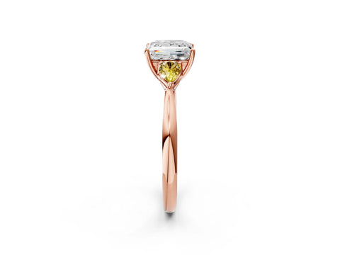 Rose gold Princess Cut Diamond Three-Stone Ring with Pear with Yellow Sapphire side stone Side Stones and Prong Setting_2