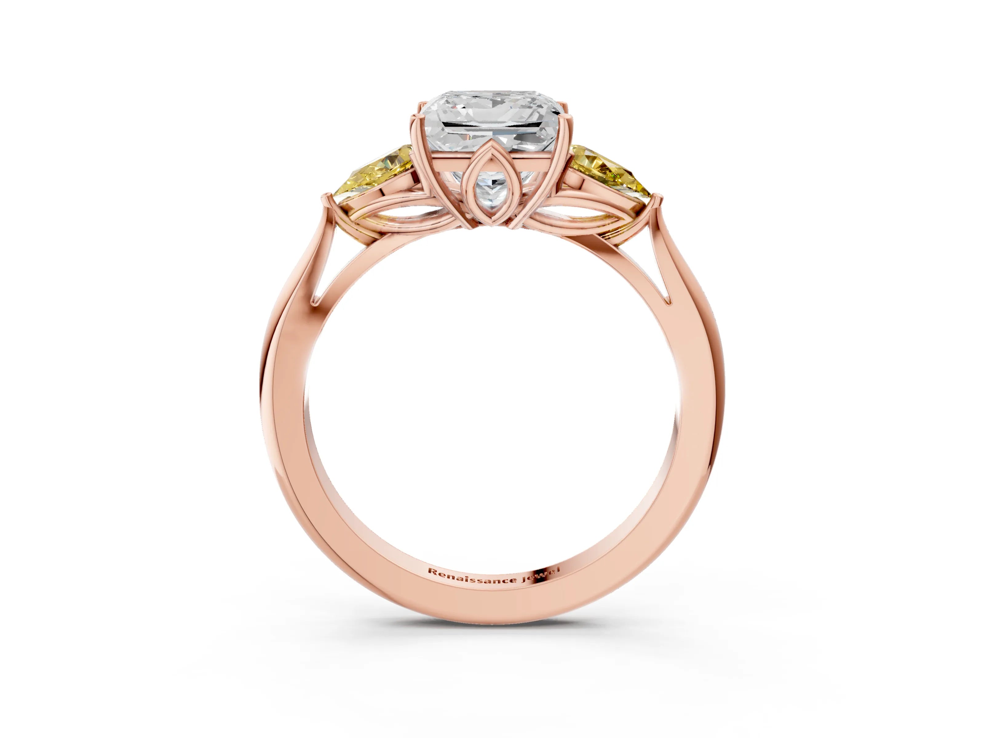 Rose gold Princess Cut Diamond Three-Stone Ring with Pear with Yellow Sapphire side stone Side Stones and Prong Setting_3