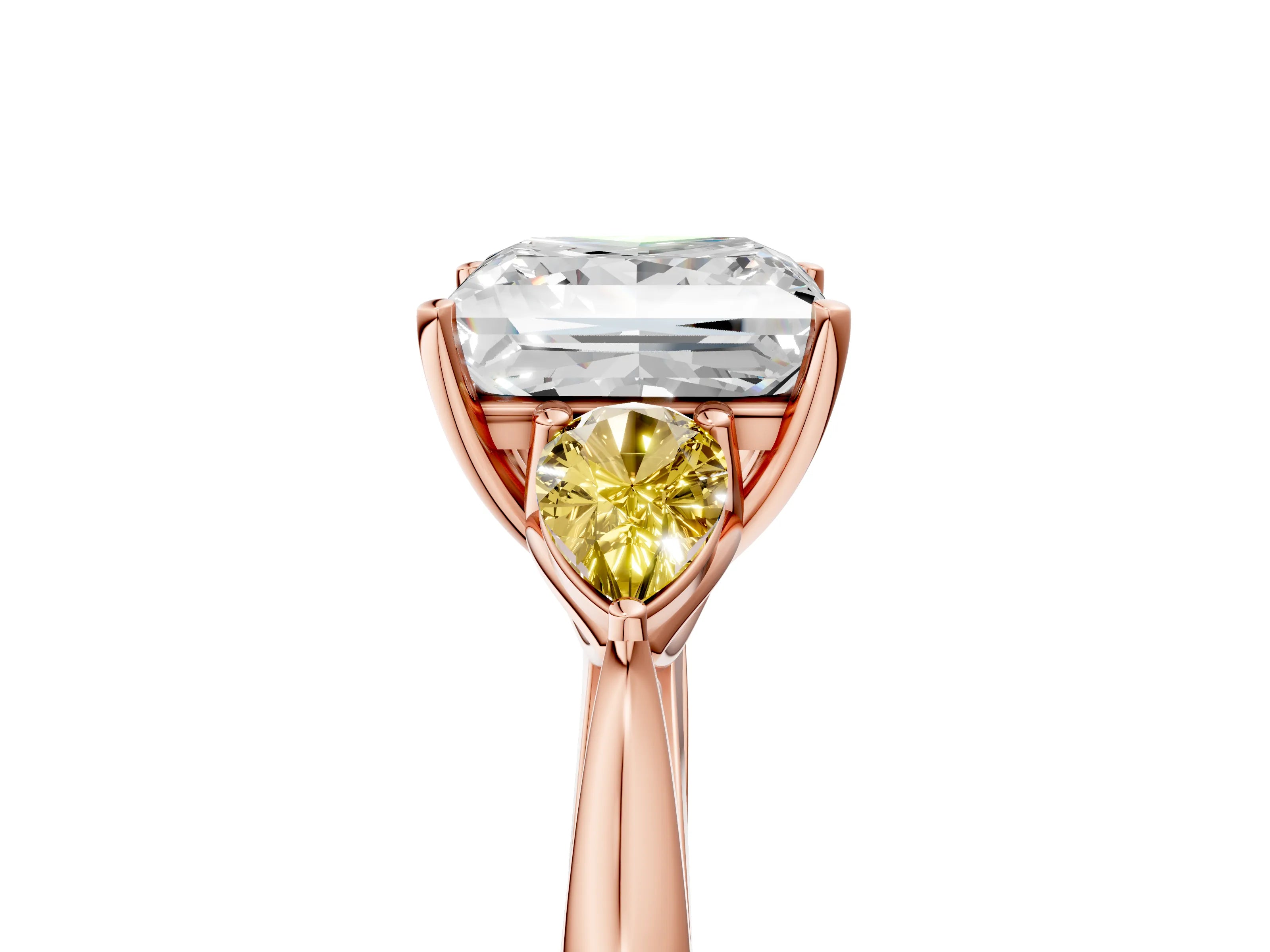 Rose gold Princess Cut Diamond Three-Stone Ring with Pear with Yellow Sapphire side stone Side Stones and Prong Setting_5