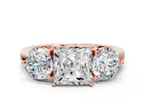 Rose gold Princess Cut Diamond Three-Stone Ring with Prong Setting and Classic Band_111