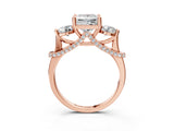Rose gold Princess Cut Diamond Three-Stone Ring with Prong Setting and Pavé Band_6